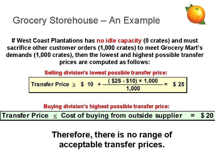 Grocery Storehouse – An Example If West Coast Plantations has no idle capacity (0