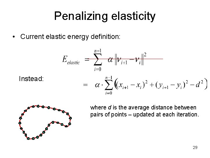 Penalizing elasticity • Current elastic energy definition: Instead: where d is the average distance