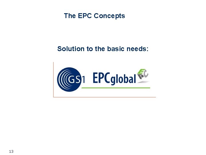 The EPC Concepts Solution to the basic needs: 13 The EPC Concepts Solution to the basic needs: 13
