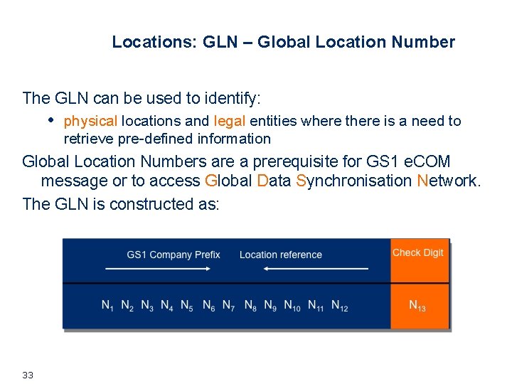 Locations: GLN – Global Location Number The GLN can be used to identify: • Locations: GLN – Global Location Number The GLN can be used to identify: •