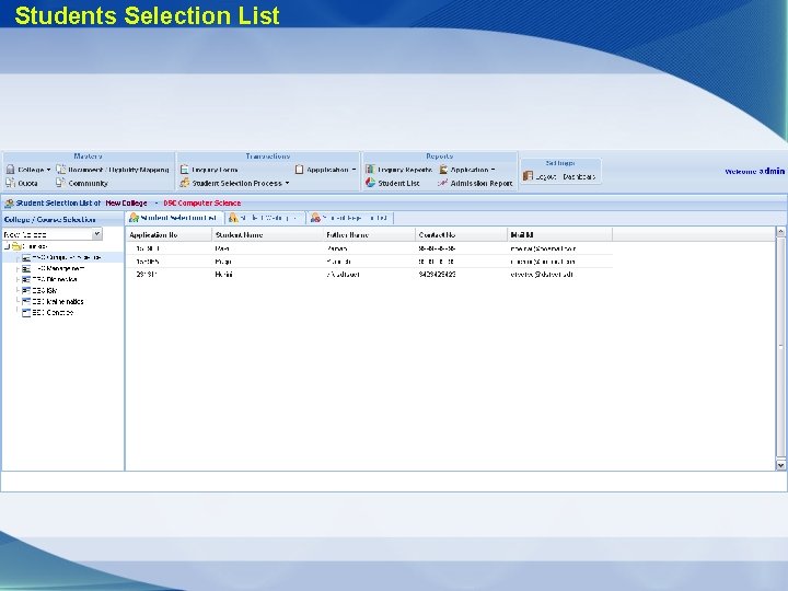 Students Selection List 