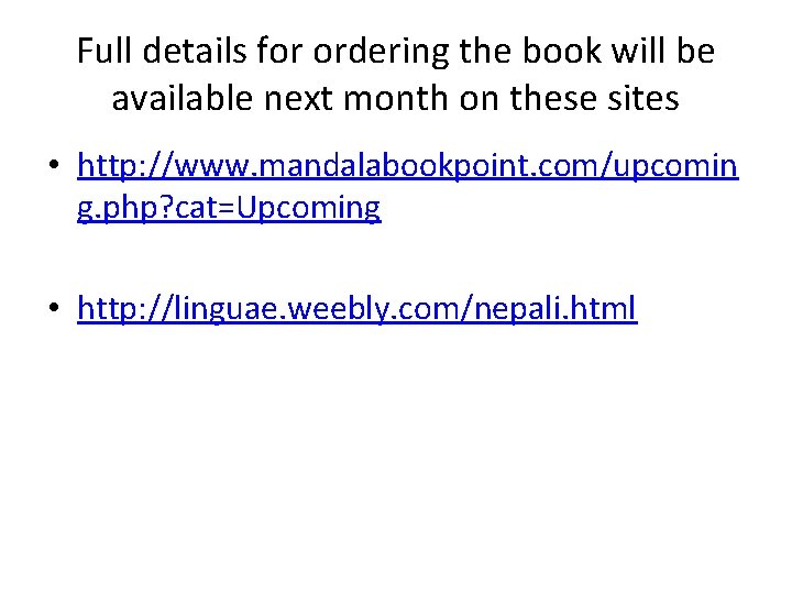 Full details for ordering the book will be available next month on these sites