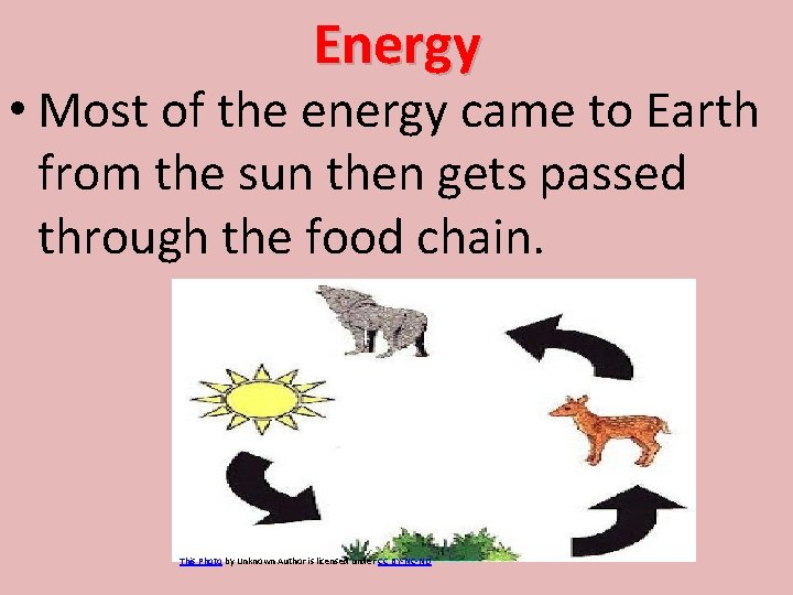 Energy • Most of the energy came to Earth from the sun then gets