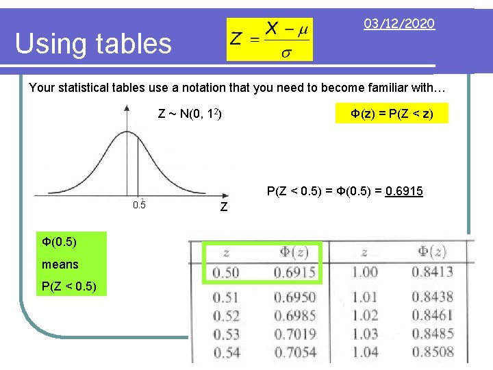 03/12/2020 Using tables Your statistical tables use a notation that you need to become
