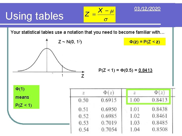 03/12/2020 Using tables Your statistical tables use a notation that you need to become