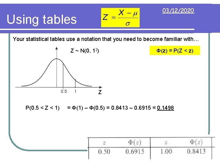 03/12/2020 Using tables Your statistical tables use a notation that you need to become