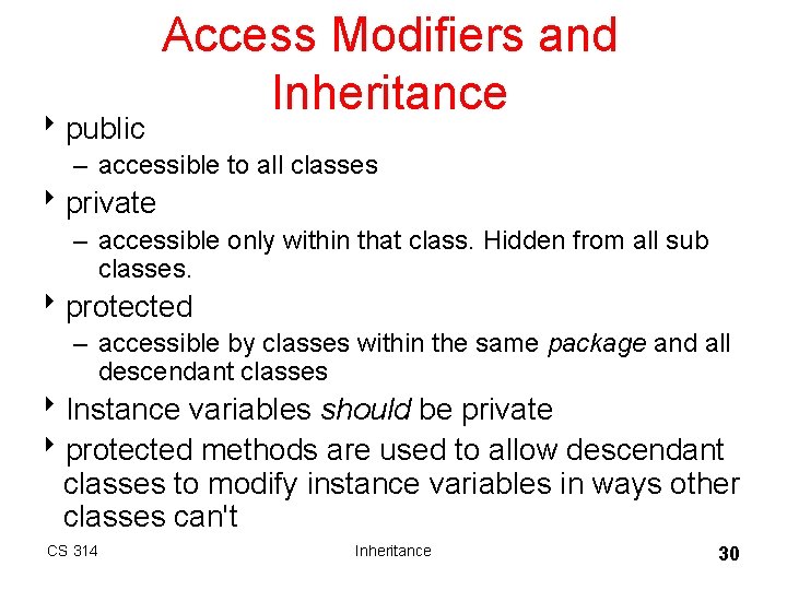 8 public Access Modifiers and Inheritance – accessible to all classes 8 private – 8 public Access Modifiers and Inheritance – accessible to all classes 8 private –