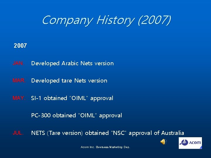 Company History (2007) 2007 JAN. Developed Arabic Nets version MAR. Developed tare Nets version
