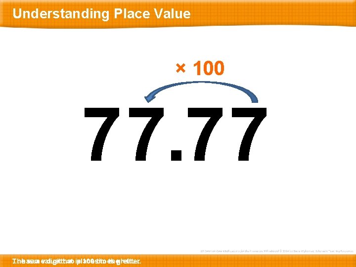 Understanding Place Value × 100 77. 77 Thehas … same a value digitthat two