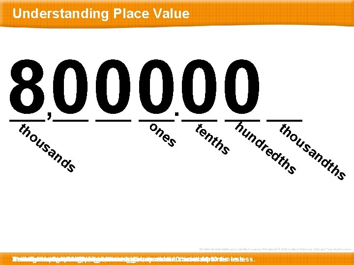 Understanding Place Value 800000 th , ou sa nd on . es te nt