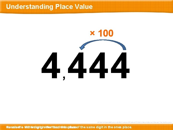 Understanding Place Value × 100 4 444 , Here Its value is the is