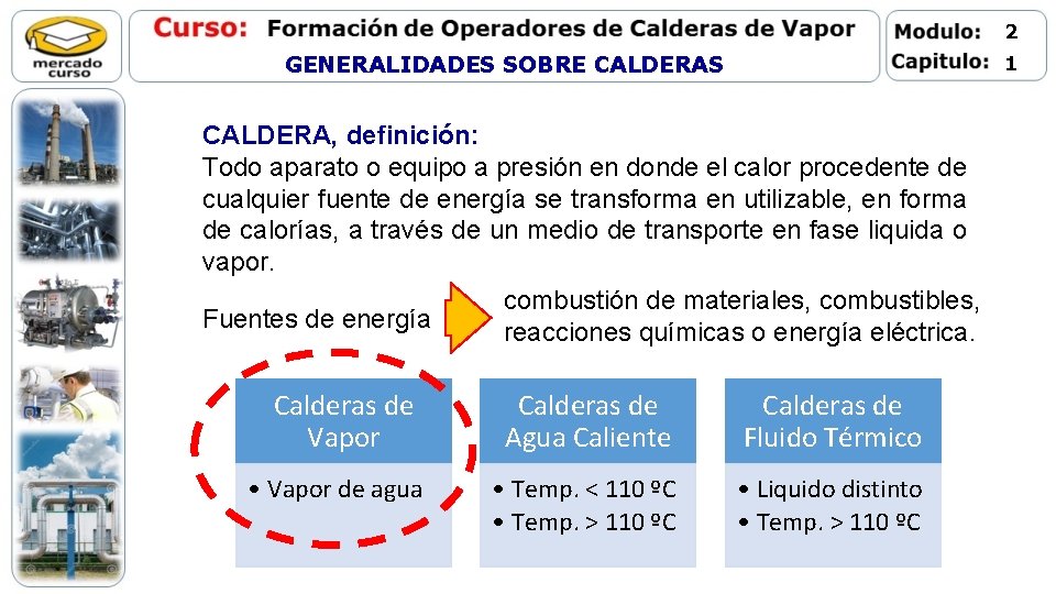 2 GENERALIDADES SOBRE CALDERAS 1 CALDERA, definición: Todo aparato o equipo a presión en