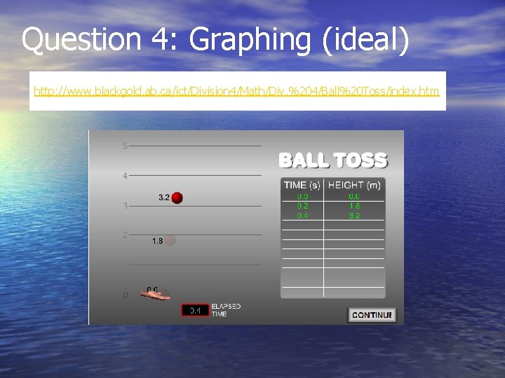 Question 4: Graphing (ideal) http: //www. blackgold. ab. ca/ict/Division 4/Math/Div. %204/Ball%20 Toss/index. htm 