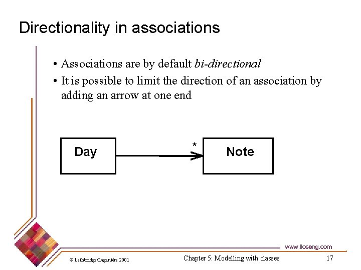 Directionality in associations • Associations are by default bi-directional • It is possible to