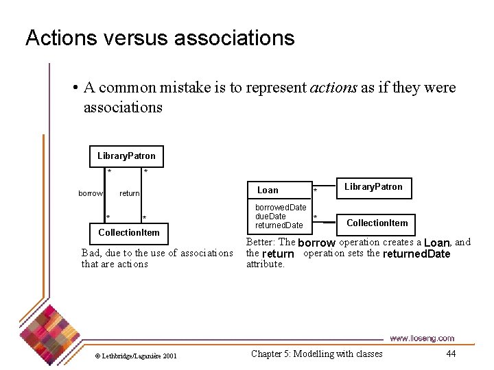 Actions versus associations • A common mistake is to represent actions as if they