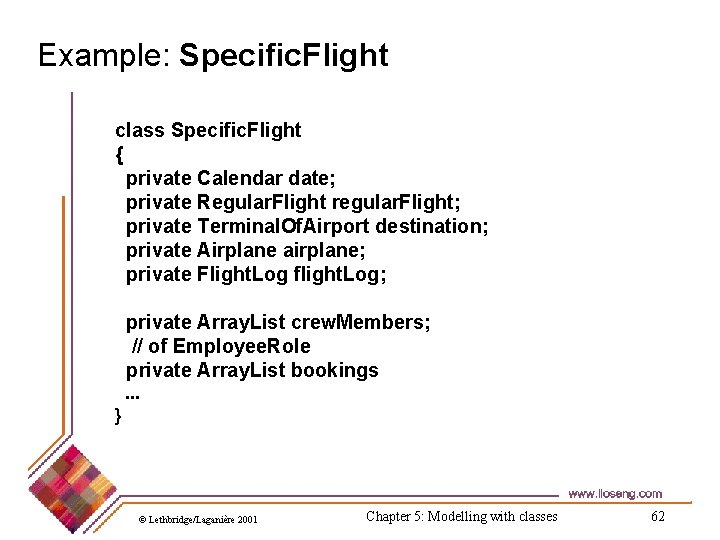 Example: Specific. Flight class Specific. Flight { private Calendar date; private Regular. Flight regular.