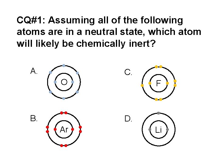 CQ#1: Assuming all of the following atoms are in a neutral state, which atom