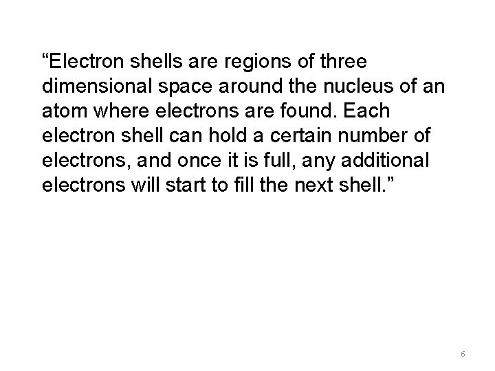 “Electron shells are regions of three dimensional space around the nucleus of an atom