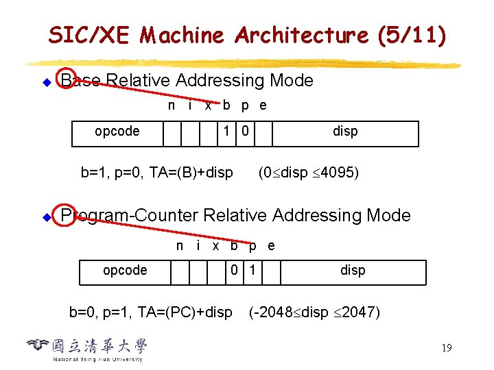 SIC/XE Machine Architecture (5/11) u Base Relative Addressing Mode n i x b p