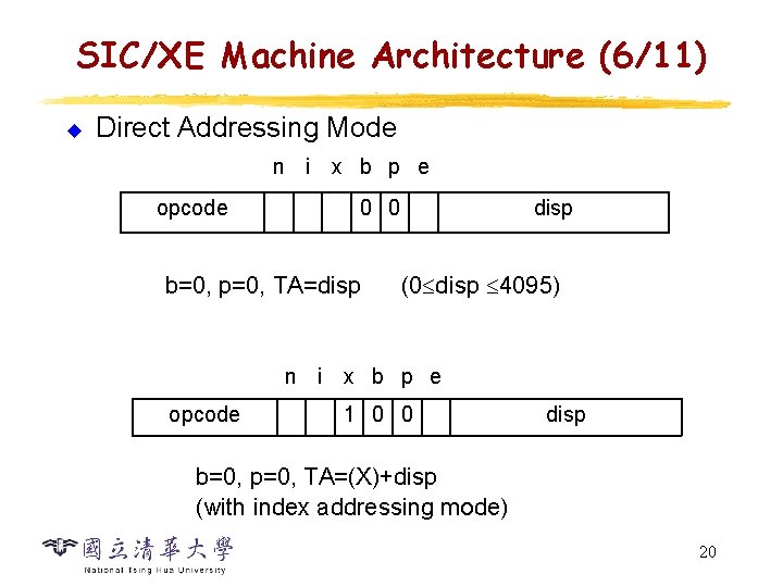 SIC/XE Machine Architecture (6/11) u Direct Addressing Mode n i x b p e