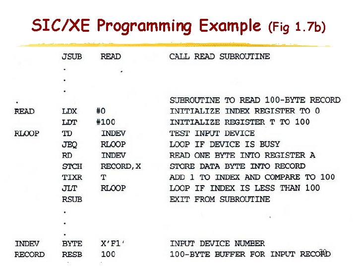 SIC/XE Programming Example (Fig 1. 7 b) 30 