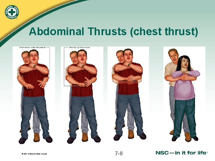 Abdominal Thrusts (chest thrust) © 2011 National Safety Council 7 -8 