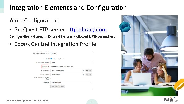 Integration Elements and Configuration Alma Configuration • Pro. Quest FTP server - ftp. ebrary.