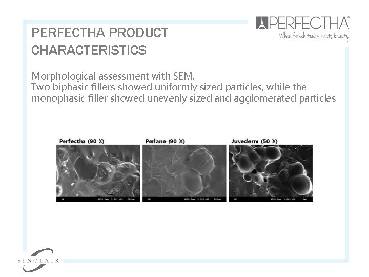 PERFECTHA PRODUCT CHARACTERISTICS Morphological assessment with SEM. Two biphasic fillers showed uniformly sized particles,