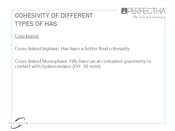 COHESIVITY OF DIFFERENT TYPES OF HAS Conclusion: Cross-linked biphasic Has have a better final