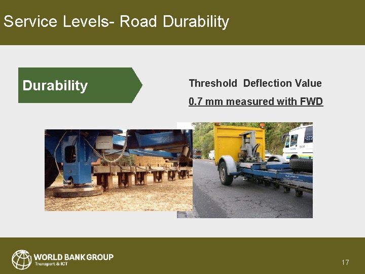 Service Levels- Road Durability Threshold Deflection Value 0. 7 mm measured with FWD 17