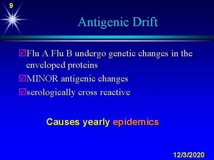 9 Antigenic Drift þFlu A Flu B undergo genetic changes in the enveloped proteins