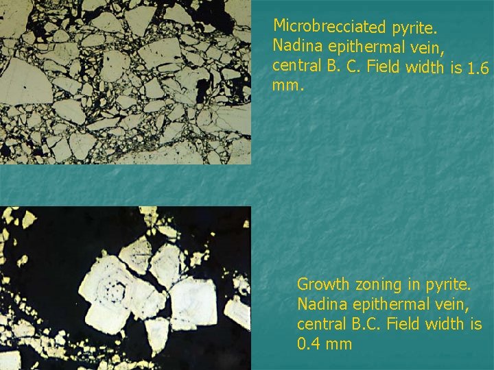 Microbrecciated pyrite. Nadina epithermal vein, central B. C. Field width is 1. 6 mm.