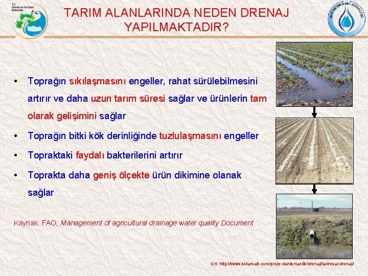 TARIM ALANLARINDA NEDEN DRENAJ YAPILMAKTADIR? • Toprağın sıkılaşmasını engeller, rahat sürülebilmesini artırır ve daha
