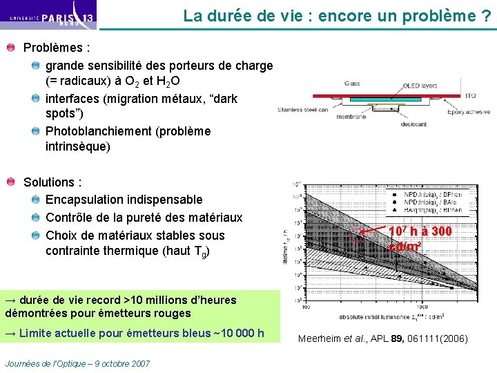 La durée de vie : encore un problème ? Problèmes : grande sensibilité des