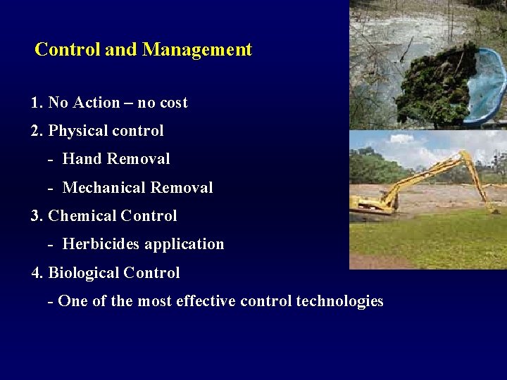 Control and Management 1. No Action – no cost 2. Physical control - Hand