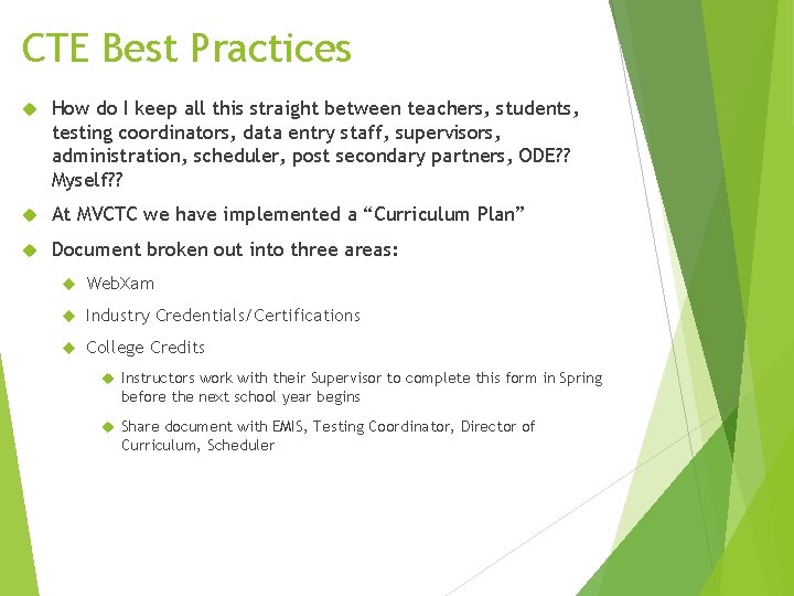 CTE Best Practices How do I keep all this straight between teachers, students, testing