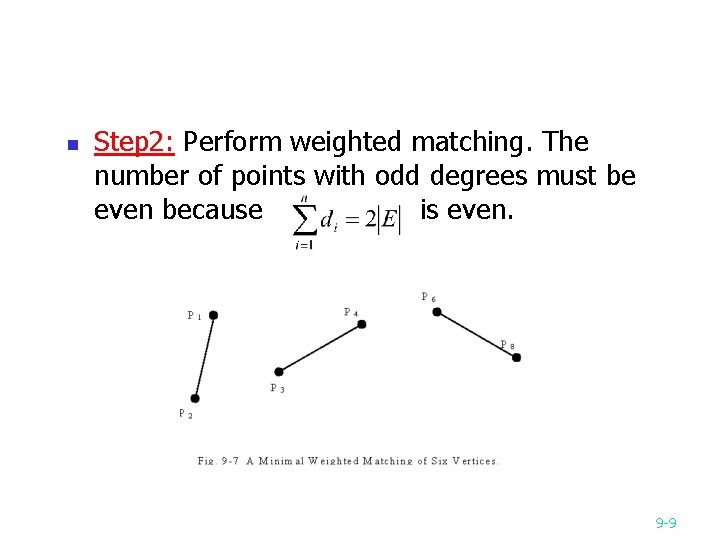 n Step 2: Perform weighted matching. The number of points with odd degrees must