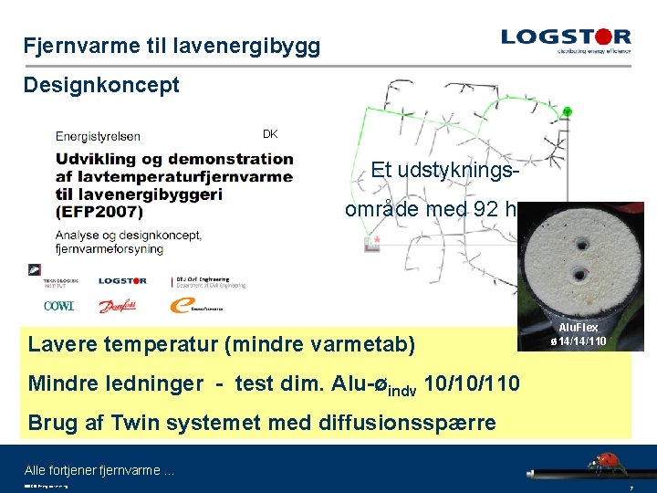 Fjernvarme til lavenergibygg Designkoncept DK Et udstykningsområde med 92 huse Lavere temperatur (mindre varmetab)