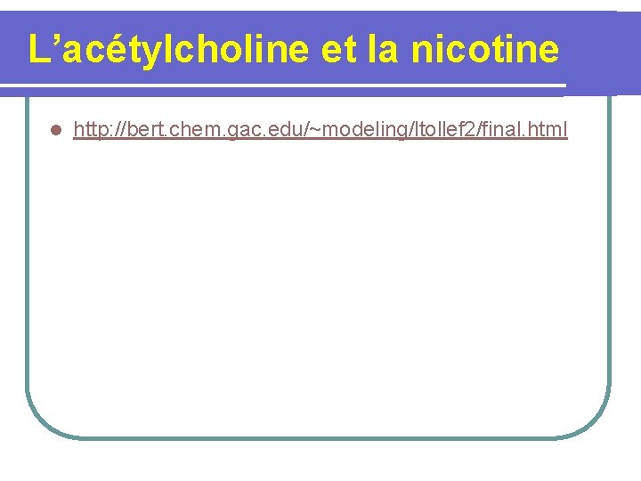 L’acétylcholine et la nicotine l http: //bert. chem. gac. edu/~modeling/ltollef 2/final. html 