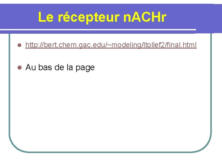 Le récepteur n. ACHr l http: //bert. chem. gac. edu/~modeling/ltollef 2/final. html l Au