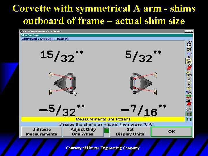 Corvette with symmetrical A arm - shims outboard of frame – actual shim size