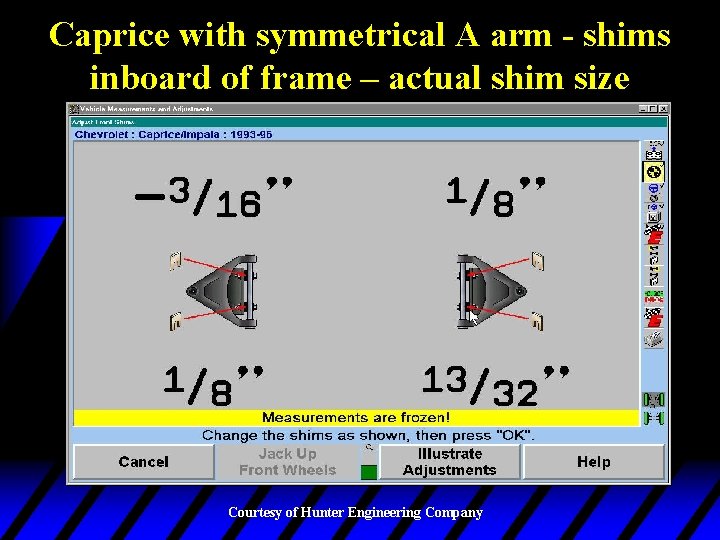 Caprice with symmetrical A arm - shims inboard of frame – actual shim size