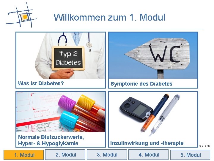 Willkommen zum 1. Modul Was ist Diabetes? Symptome des Diabetes Normale Blutzuckerwerte, Hyper- &