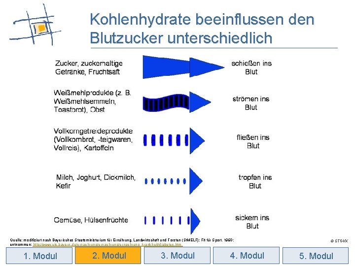 Kohlenhydrate beeinflussen den Blutzucker unterschiedlich Quelle: modifiziert nach Bayerisches Staatsministerium für Ernährung, Landwirtschaft und