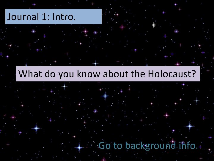 Journal 1: Intro. What do you know about the Holocaust? Go to background info.