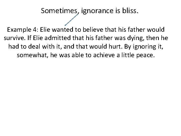 Sometimes, ignorance is bliss. Example 4: Elie wanted to believe that his father would