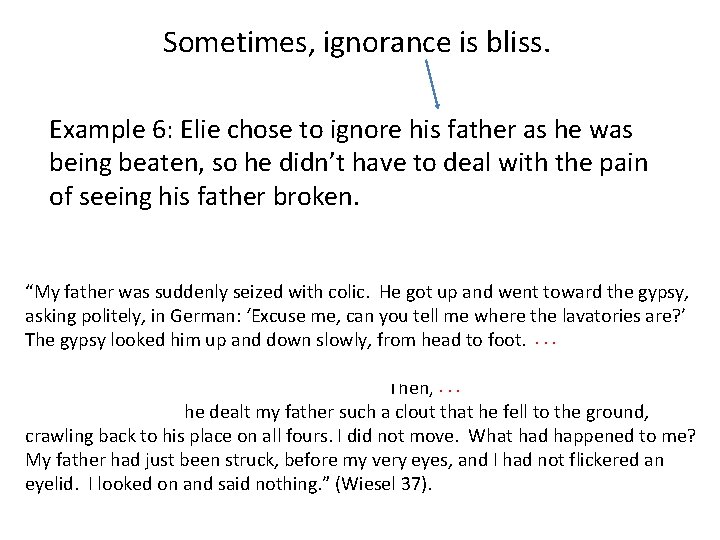 Sometimes, ignorance is bliss. Example 6: Elie chose to ignore his father as he