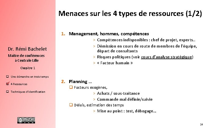 Menaces sur les 4 types de ressources (1/2) 1. Management, hommes, compétences > Compétences