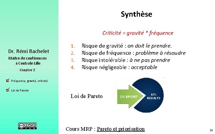 Synthèse Criticité = gravité * fréquence Dr. Rémi Bachelet Maître de conférences à Centrale