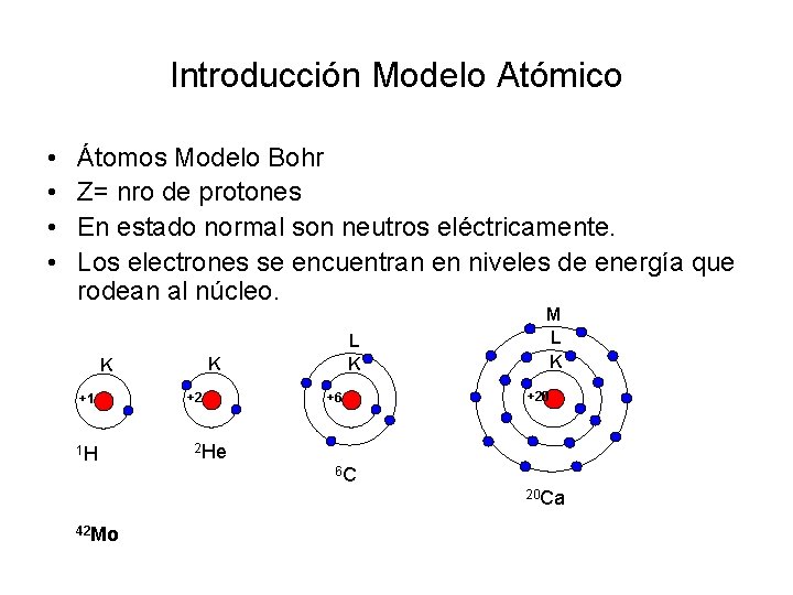 Introducción Modelo Atómico • • Átomos Modelo Bohr Z= nro de protones En estado